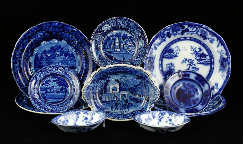 Appraisal: - Staffordshire Flow Blue Plates and Dishes Lot of ten