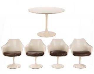 Appraisal: Eero Saarinen Attr Tulip Table Four Chairs Attributed to Eero