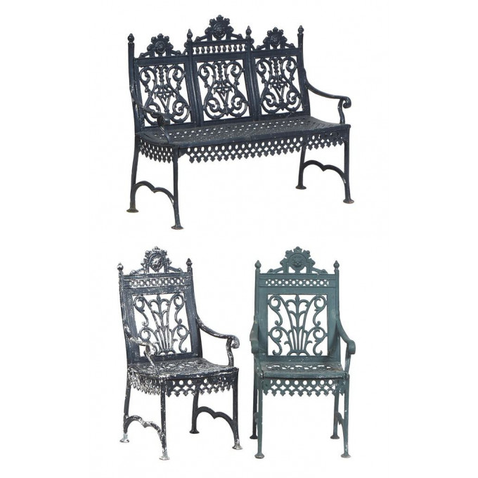 Appraisal: Three Piece Cast Iron Garden Set th c consisting of