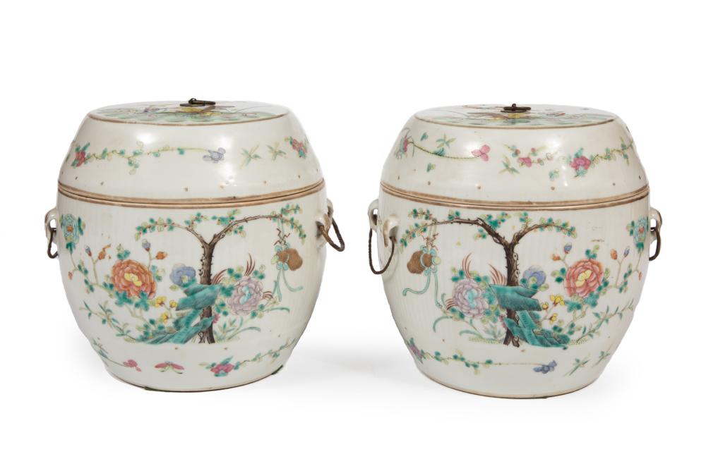 Appraisal: CHINESE FAMILLE ROSE PORCELAIN STORAGE JARSPair of Chinese Famille Rose