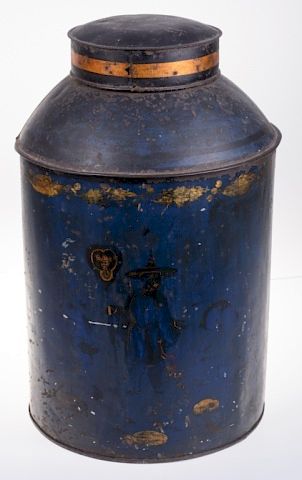 Appraisal: Toleware Store Tea Canister Tea canister tole painted with remnants