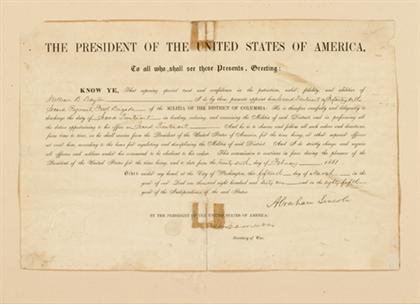 Appraisal: piece Document Signed Lincoln Abraham Washington March p oblong folio