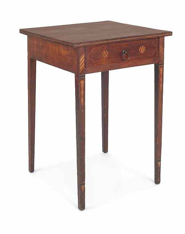 Appraisal: Pennsylvania Federal cherry one-drawer stand ca with extensive geometric inlay