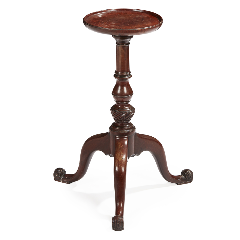 Appraisal: GEORGE II MAHOGANY KETTLE STAND MID TH CENTURY the dished