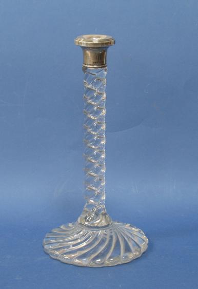 Appraisal: A SILVER MOUNTED CANDLESTICK with a cylindrical glass body with