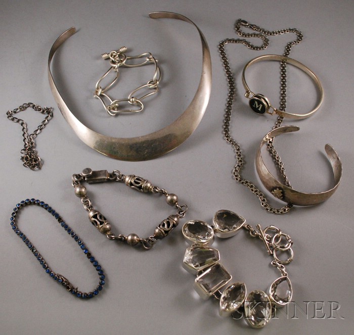 Appraisal: Group of Sterling Silver Jewelry including a Mexican bracelet an