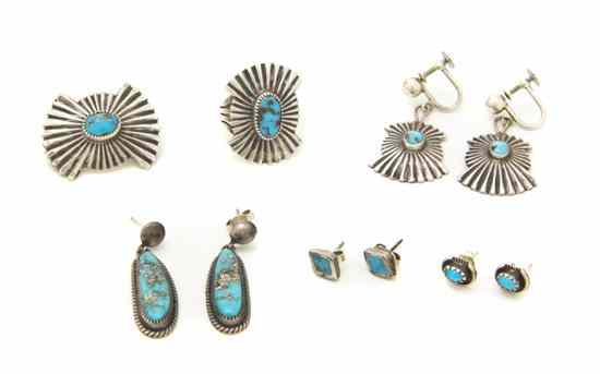 Appraisal: Three Sterling Silver Turquoise Inset Jewelry Articles comprising earrings a