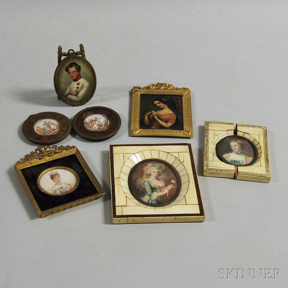 Appraisal: Five Portrait Miniatures and a Pair of Miniature Framed Classical