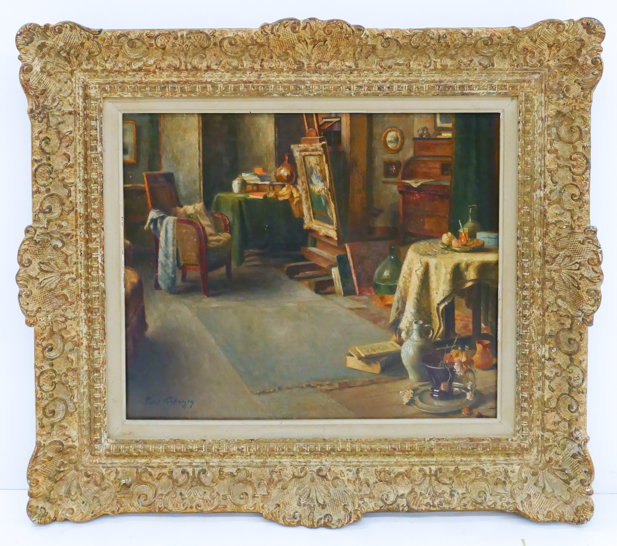 Appraisal: Paul Verdussen - Belgium Artist's Studio Interior Scene Oil on