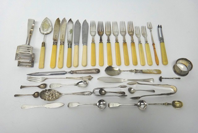 Appraisal: Two pairs of silver fish knives and forks with ivory