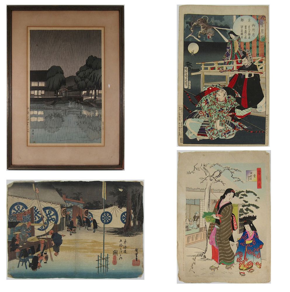 Appraisal: Group of Japanese Woodblock Prints Including Chikanobu's Moon at the