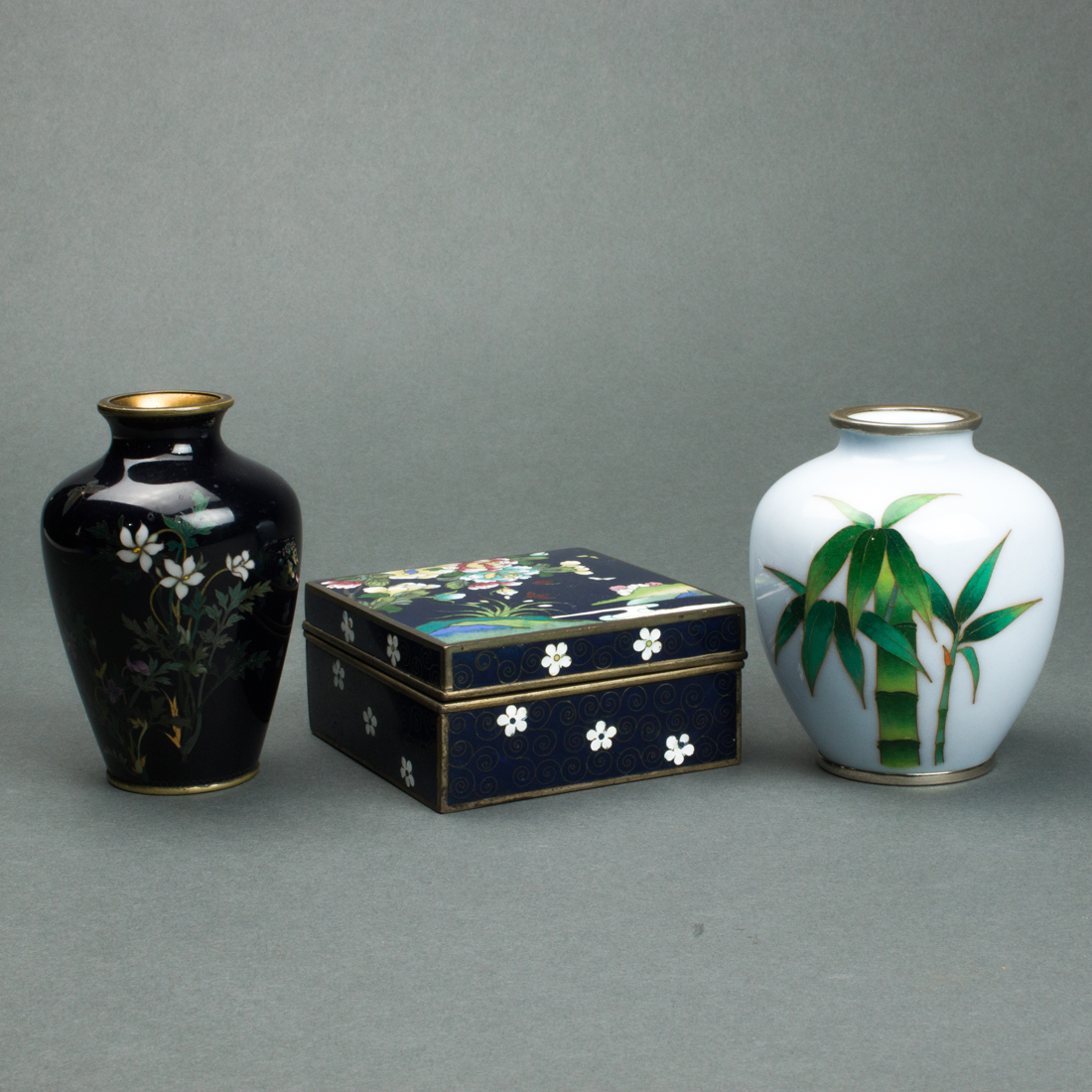 Appraisal: LOT OF JAPANESE CLOISONNE VASES AND BOX lot of Japanese