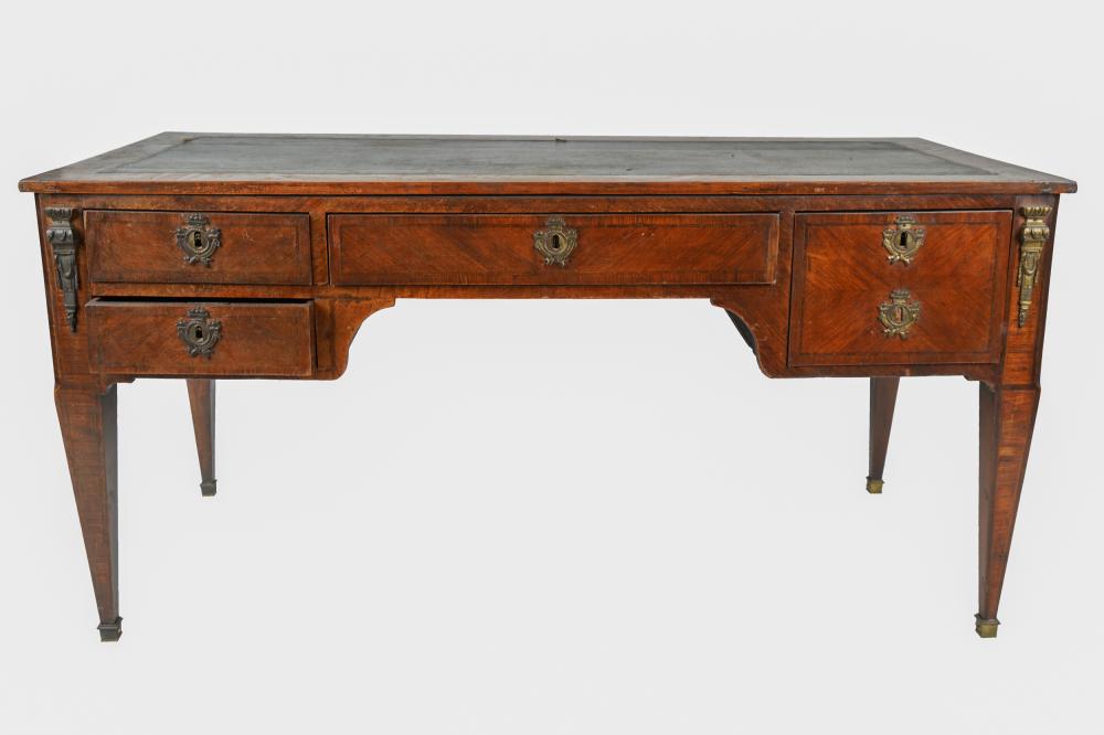 Appraisal: LOUIS PHILIPPE WALNUT BUREAU PLATwith black leather-inset top over an