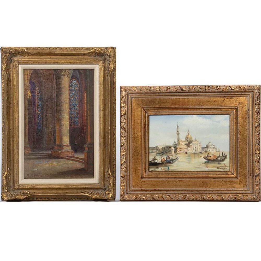 Appraisal: th Century Decorative Oil Paintings The first a scene of