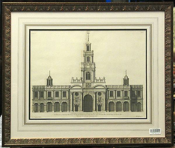 Appraisal: A set of seven framed English black and white architectural