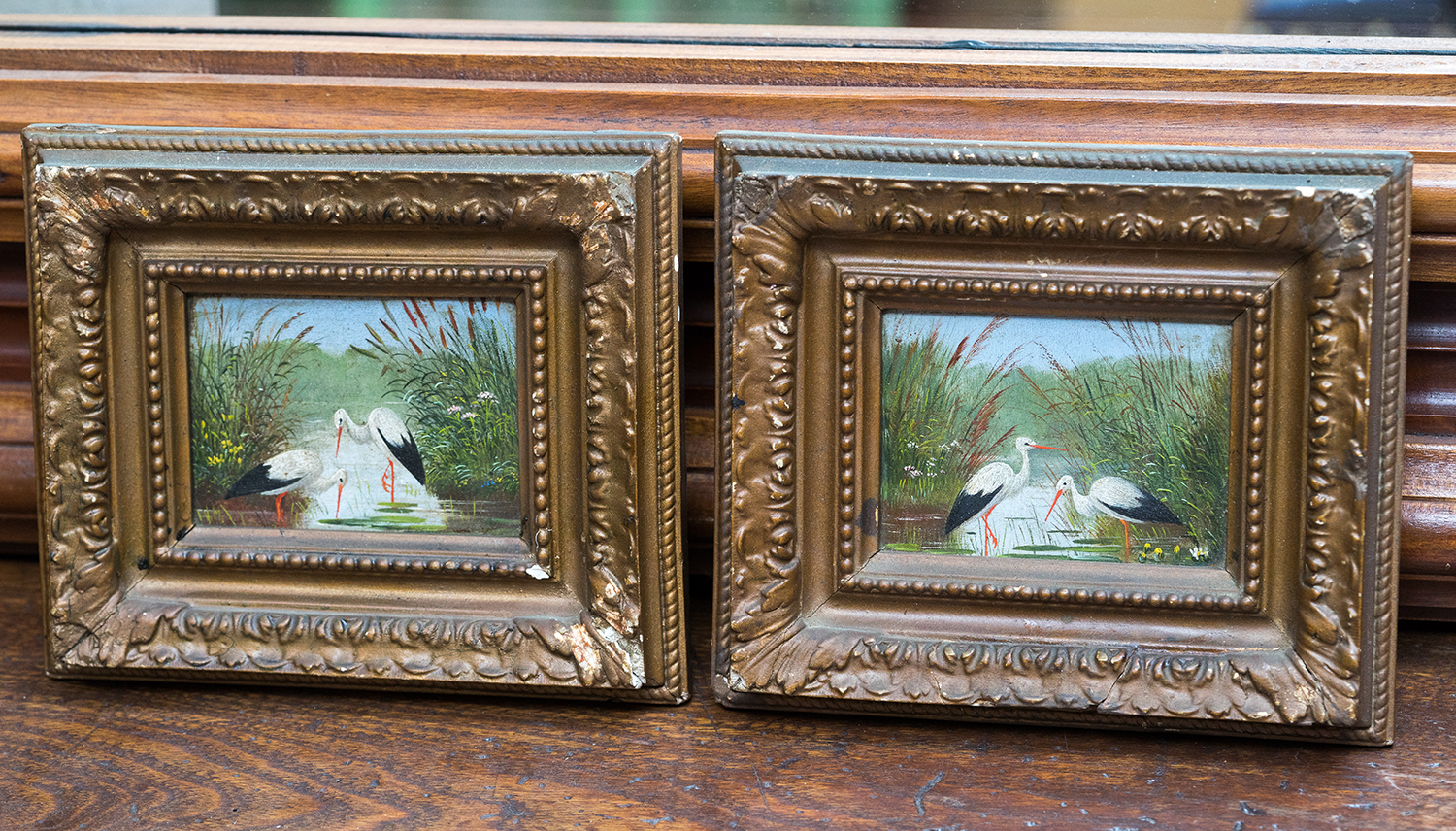 Appraisal: A PAIR OF ENGLISH MINIATURE PAINTINGS OF WATER BIRDS Orignial