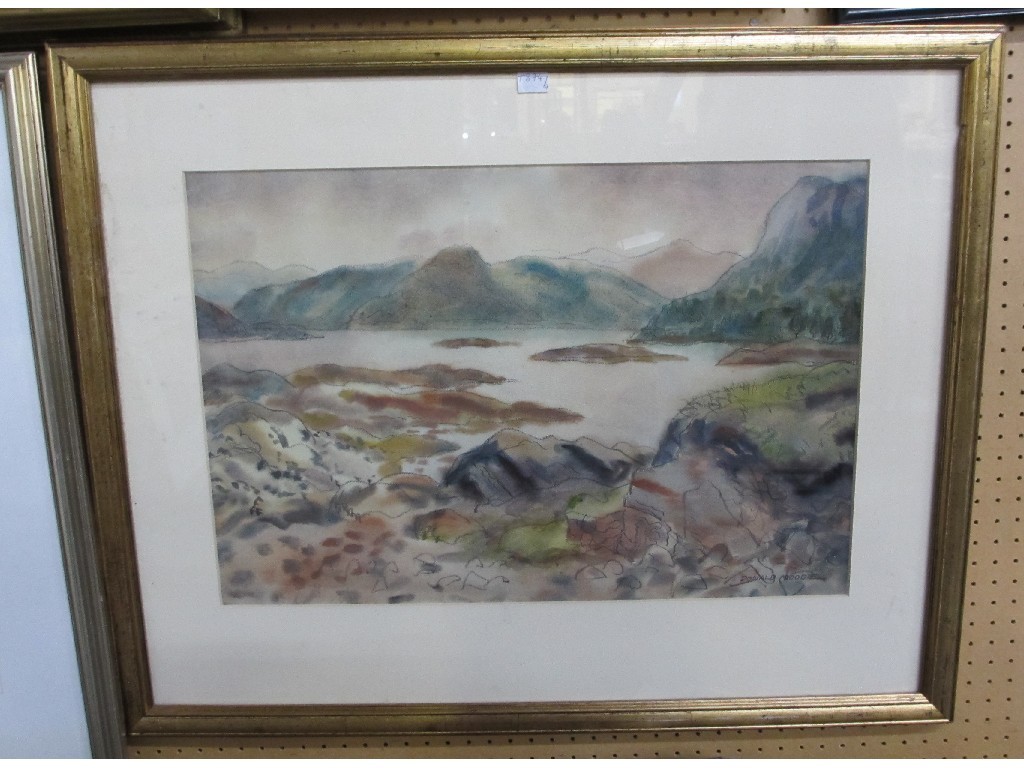 Appraisal: DONALD MOODIE Chalk and wash Highland loch scene signed