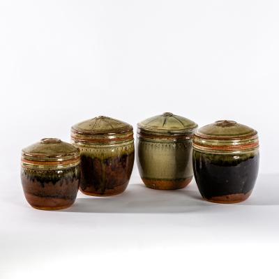 Appraisal: Richard Batterham British born four stoneware lidded caddies ash and