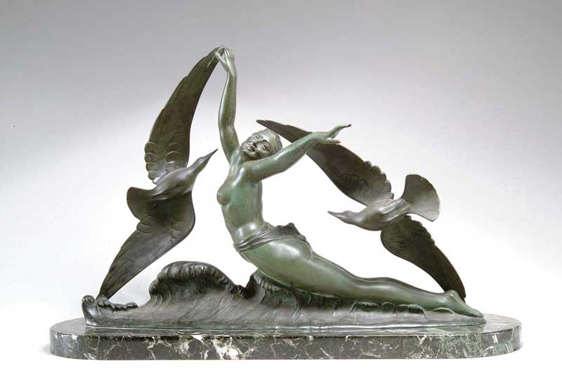 Appraisal: S MELANI th Century NUDE WITH BIRDS Beautiful large bronze