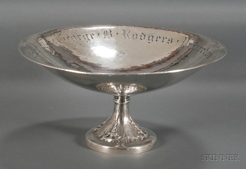 Appraisal: Silver Presentation Compote Sterling United States c Deep bowl hammered