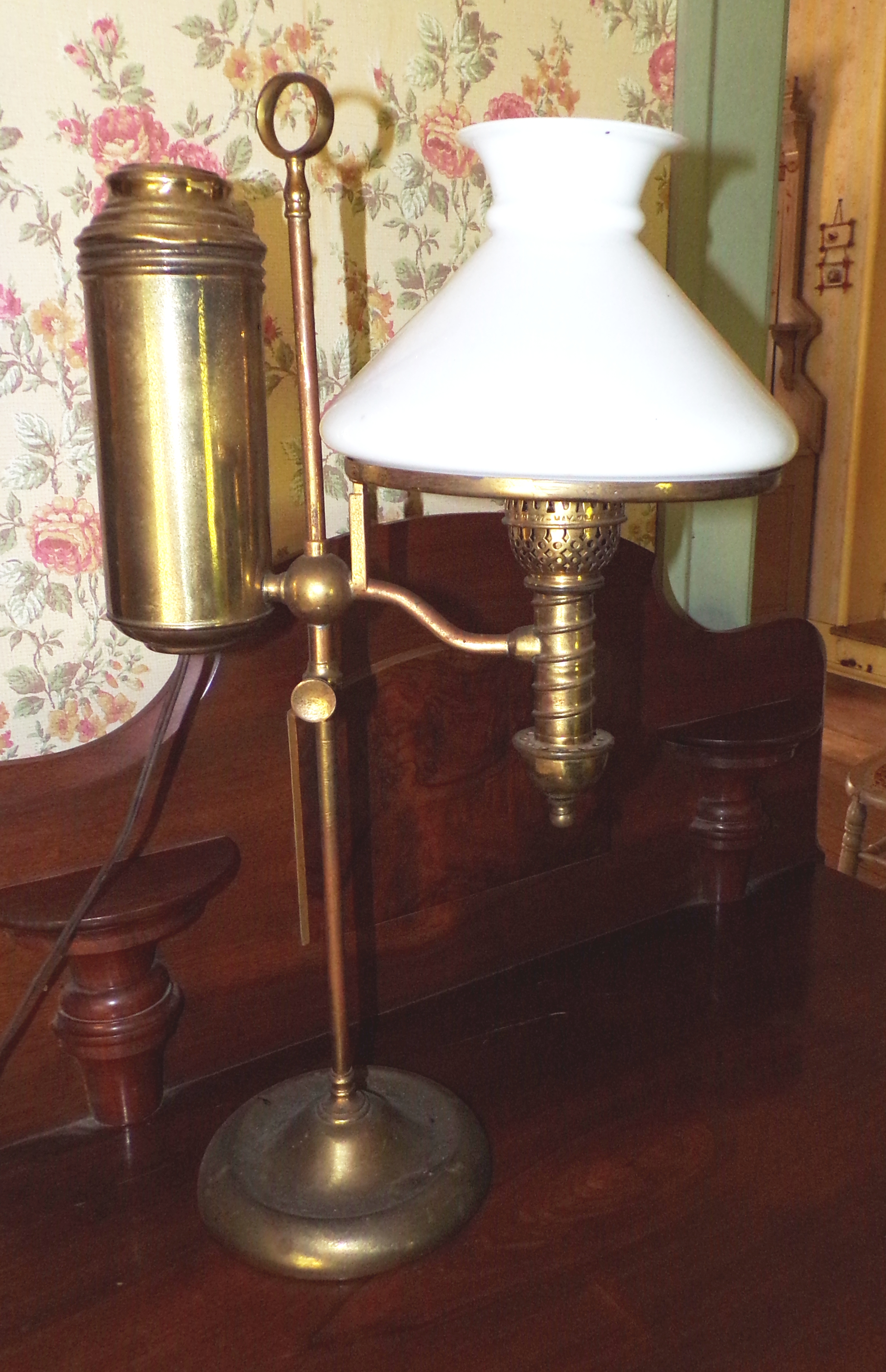 Appraisal: Brass student lamp with white shade