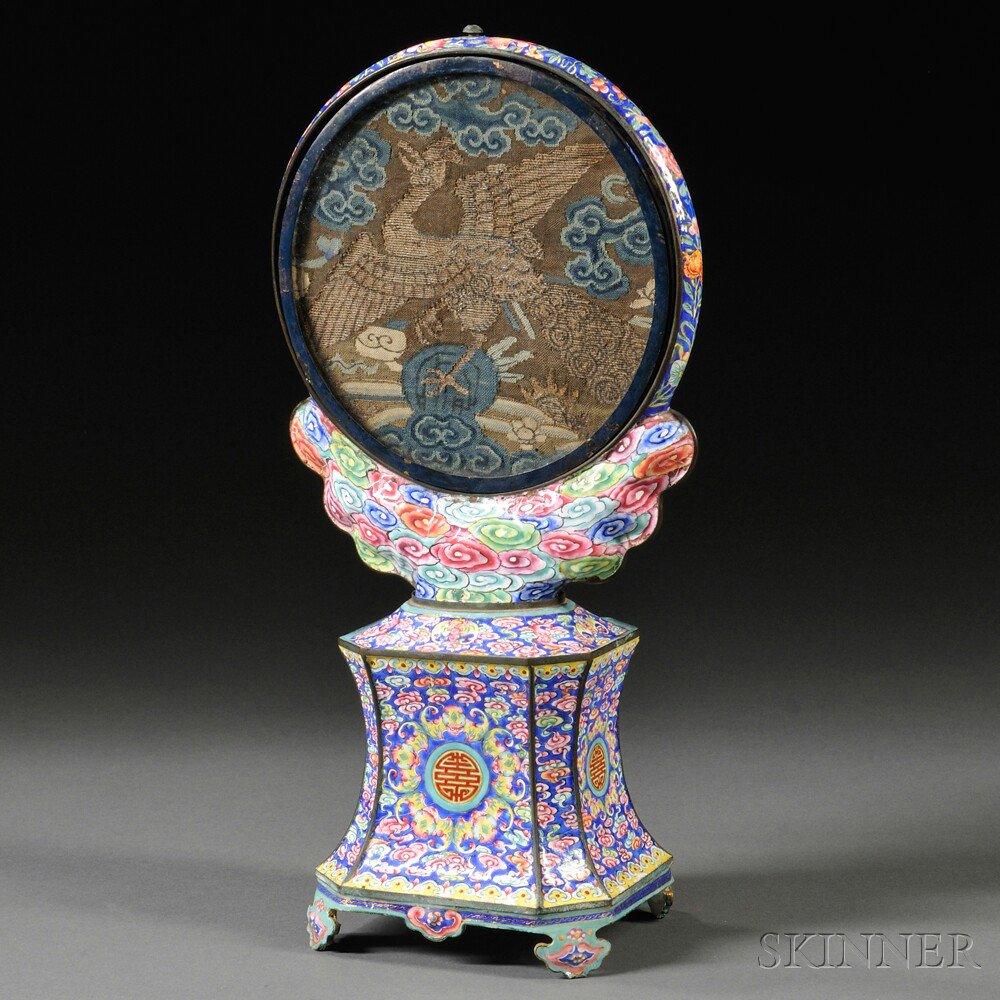 Appraisal: Canton Enamel Rotating Mirror with Stand China th century the