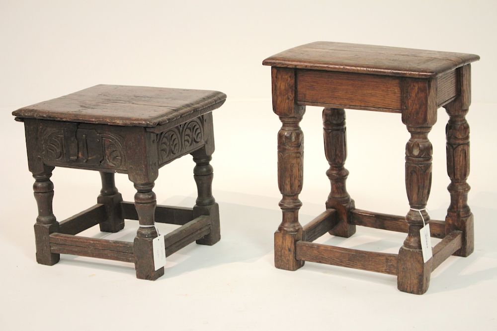 Appraisal: Two Benches - English Jacobean Later English Jacobean oak bench