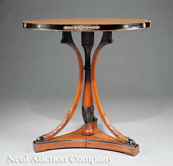 Appraisal: A Neoclassical-Style Satinwood and Ebonized Gu ridon the circular top