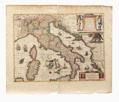 Appraisal: Henry Hondius map of Italy quot Italia Nuovamente piu persetta