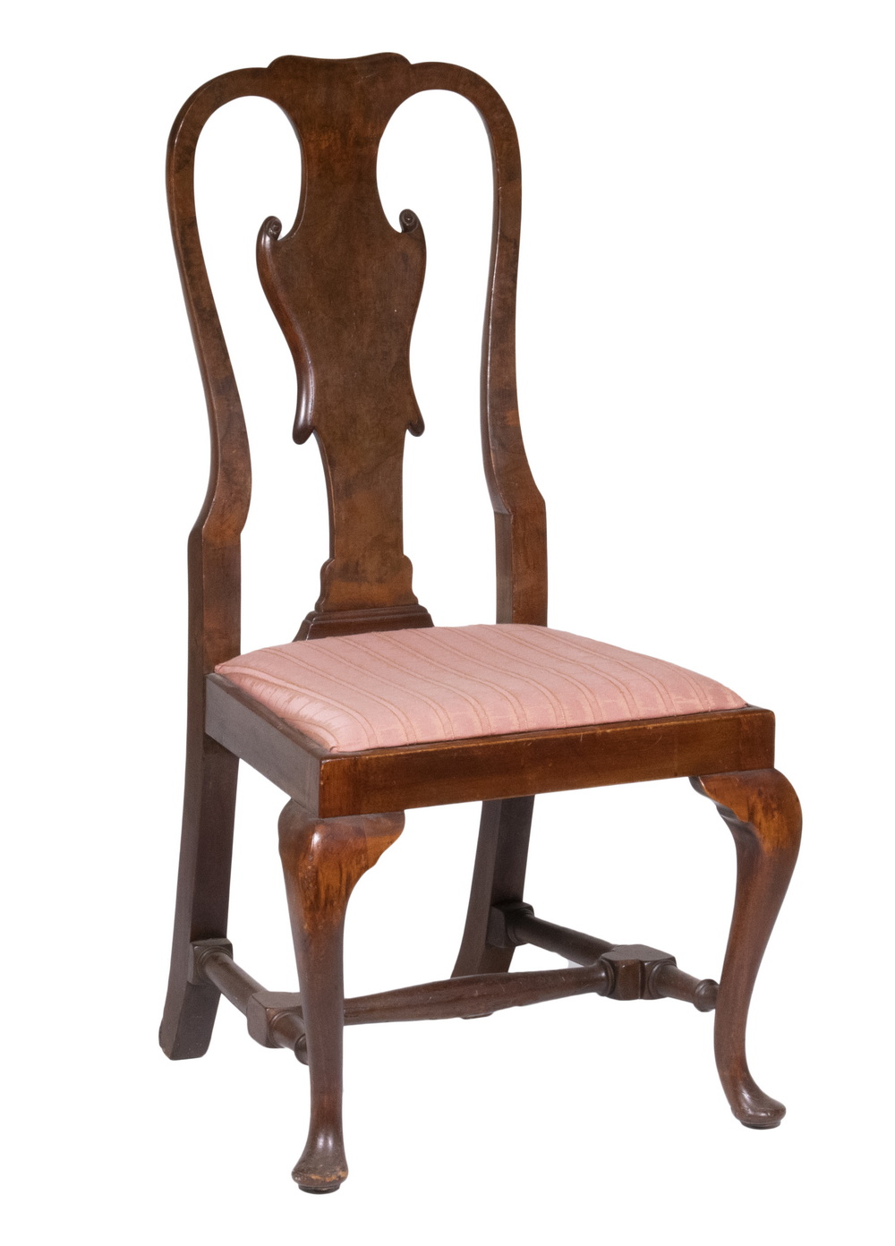 Appraisal: BENCH MADE QUEEN ANNE STYLE SIDECHAIR Burled Mahogany with pink