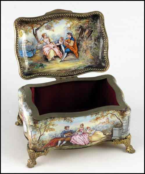 Appraisal: FRENCH ENAMEL BOX Bearing enamel decoration on all four sides