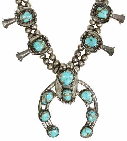 Appraisal: Native American silver content unknown squash blossom necklace likely Navajo