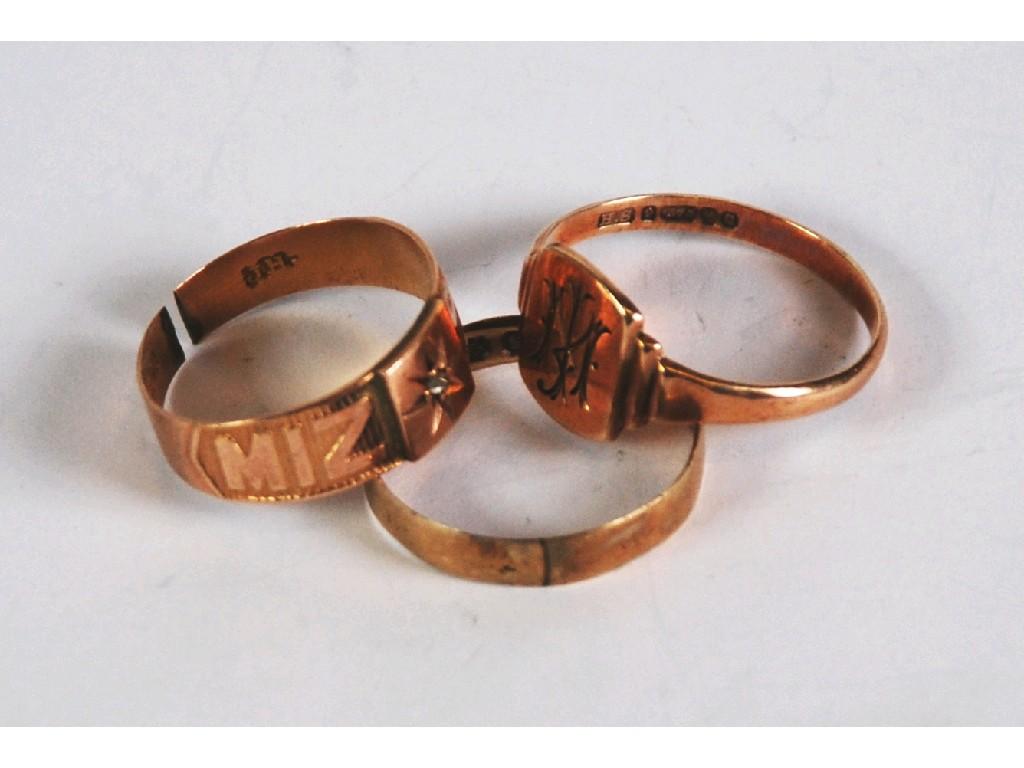 Appraisal: ct GOLD WEDDING RING Birmingham ct GOLD 'MIZPAH' RING set