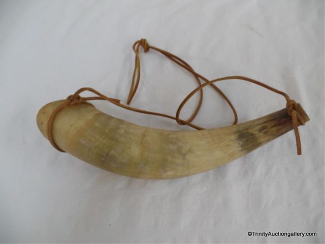 Appraisal: Cow Horn Hunting Horn Dog Horn Mouthpiece is hand carved