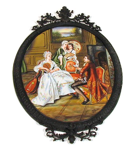 Appraisal: A framed oval porcelain plaque height in width in depth