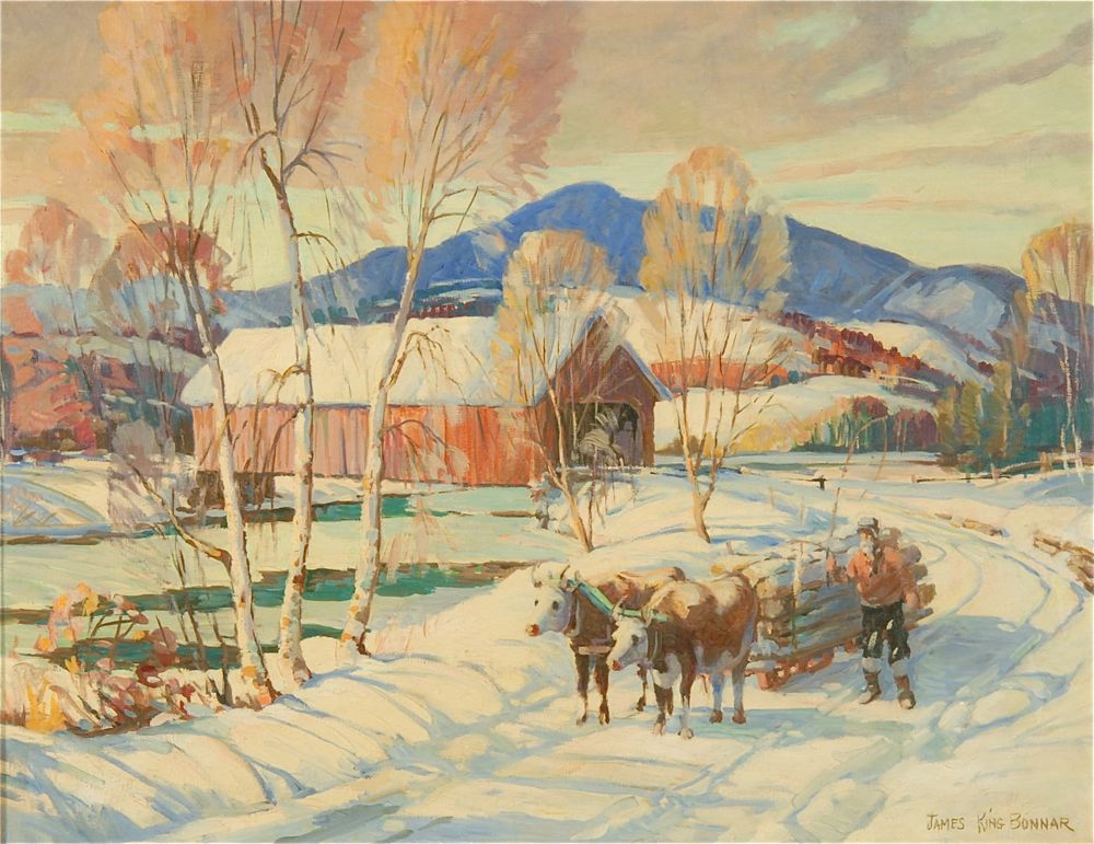 Appraisal: JAMES KING BONNARAmerican - Covered bridge in winter Signed lower