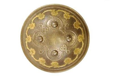 Appraisal: An Indo-Persian brass mounted dhal with koft-gari work and four