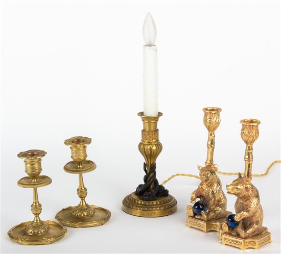 Appraisal: Sale Lot Two Pairs of Gilt Metal Candlesticks comprising a