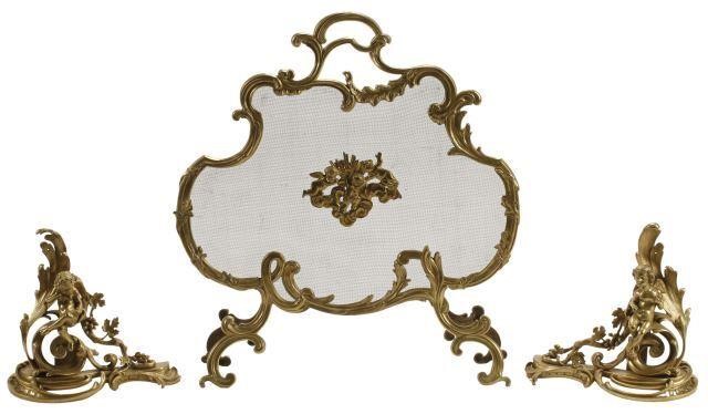 Appraisal: lot of French Louis XV style bronze dore firescreen and