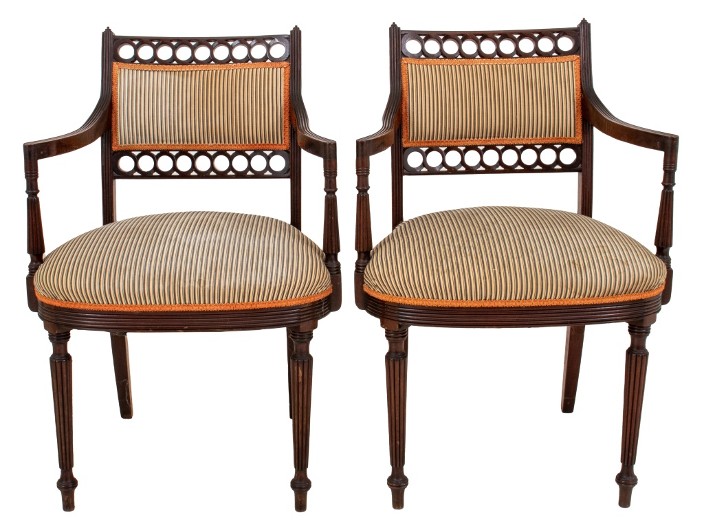 Appraisal: AMERICAN SHERATON STYLE MAHOGANY ARMCHAIR Pair of American Sheraton Style