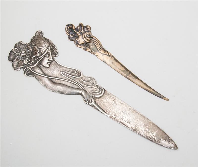 Appraisal: AMERICAN ART NOUVEAU SILVER PAGE CUTTER AND A BRASS CUTTER