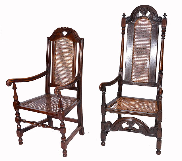 Appraisal: TWO TH CENTURY STYLE ARMCHAIRS each with caned seat and