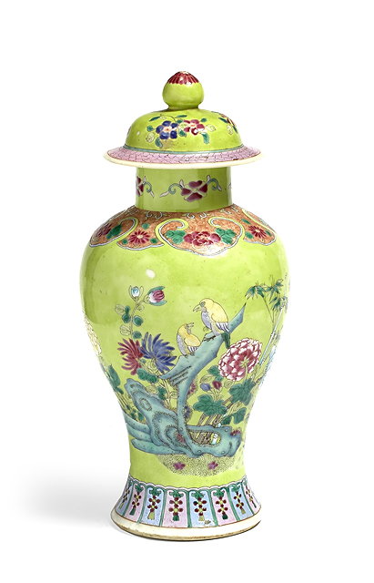 Appraisal: A Chinese green ground porcelain vase and cover th Centurydecorated