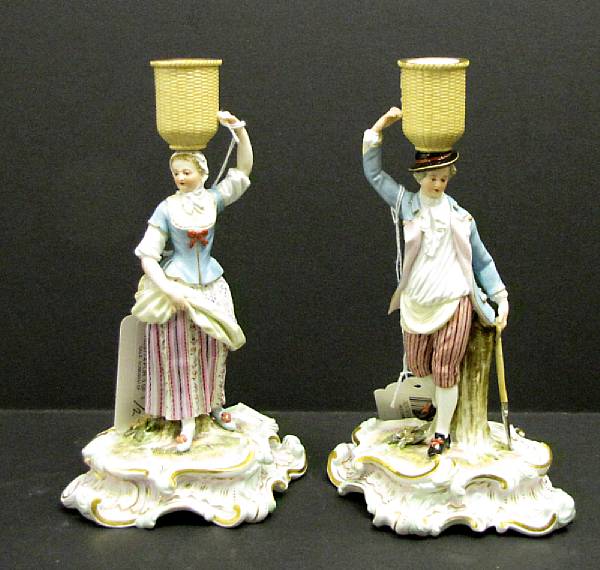 Appraisal: A pair of Meissen porcelain figural candlesticks late th century