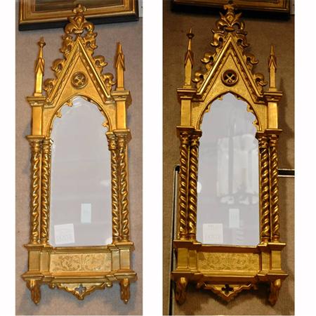 Appraisal: Pair of Gothic Style Gilt-Wood Mirrors Estimate -