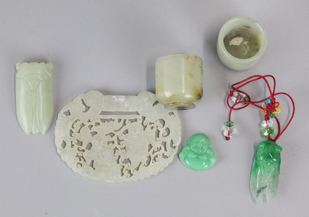 Appraisal: group of Chinese jade stone carvings largest in L x