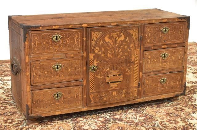 Appraisal: Spanish inlaid vargueno cabinet th c case with contrasting floral