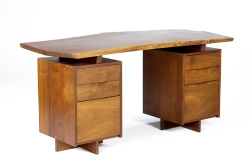 Appraisal: GEORGE NAKASHIMA Walnut double pedestal desk with single-board free-edge top