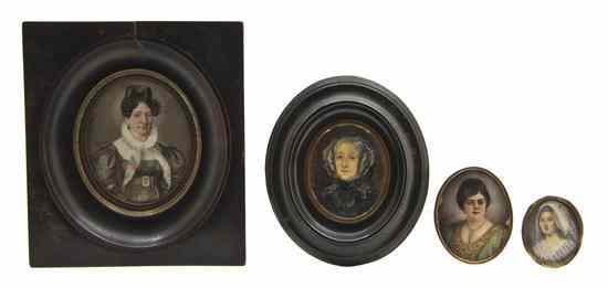 Appraisal: A Collection of Four Portrait Miniatures each oval and depicting