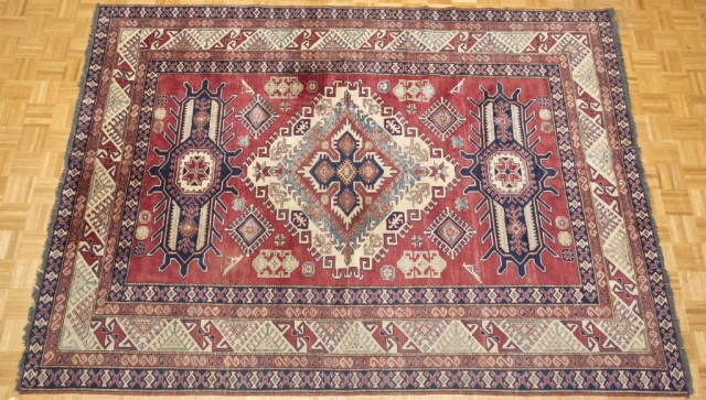 Appraisal: Large Vegetable Dyed Tribal Rug Red field with blue and